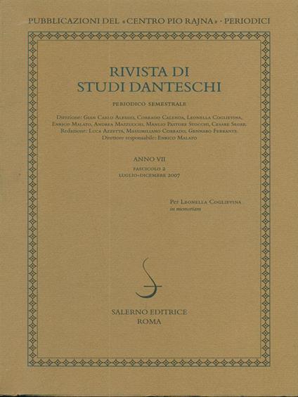 Rivista di studi danteschi Anno VII fascicolo 2 Luglio - Dicembre 2007 - copertina