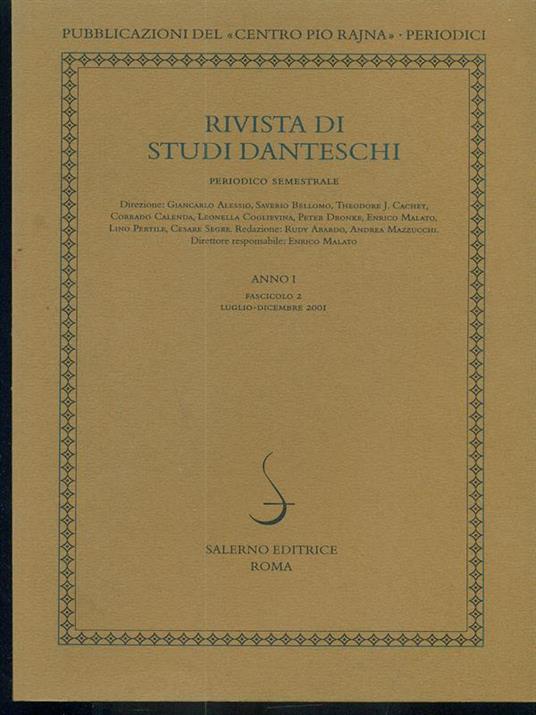 Rivista di studi danteschi Anno I fascicolo 2 Luglio - Dicembre 2001 - copertina