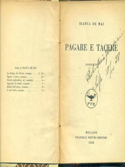 Pagare e tacere - Bianca De Maj - copertina