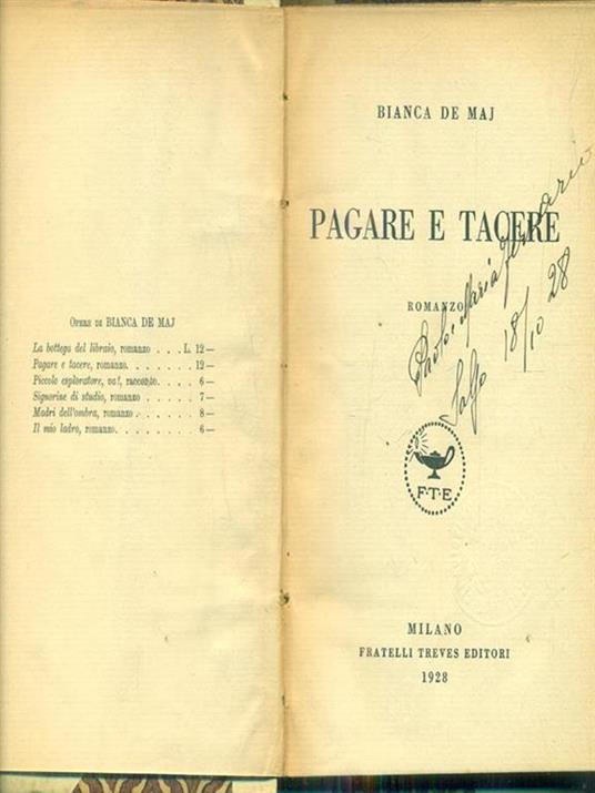 Pagare e tacere - Bianca De Maj - copertina