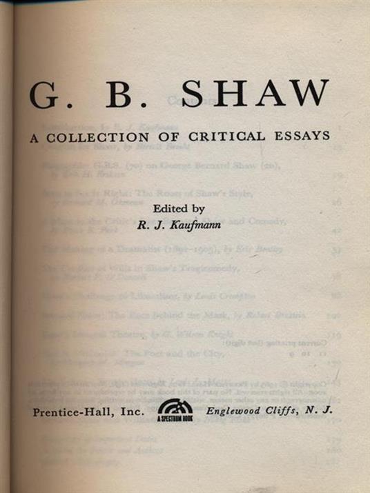 G.B. Shaw A Collection Of Critical Essays - R.J. Kaufmann - copertina