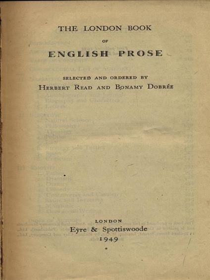 The London book of English Prose - Herbert Read - copertina