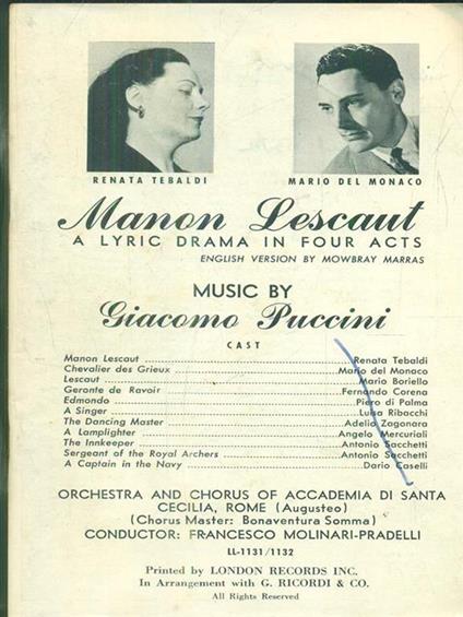 Manon Lescaut - Giacomo Puccini - copertina