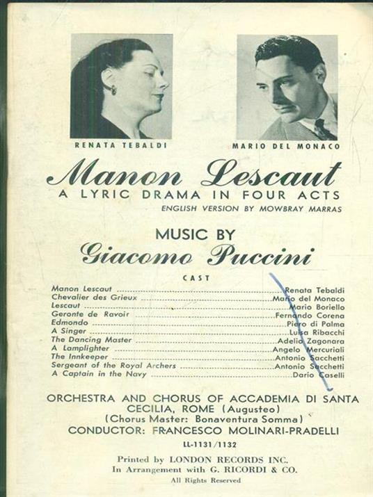 Manon Lescaut - Giacomo Puccini - copertina