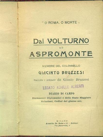 Dal volturno ad Aspromonte - Giacinto Bruzzesi - copertina