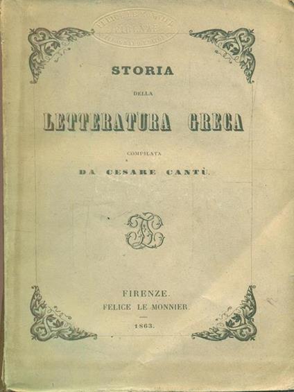 Storia della letteratura greca - Cesare Cantù - copertina