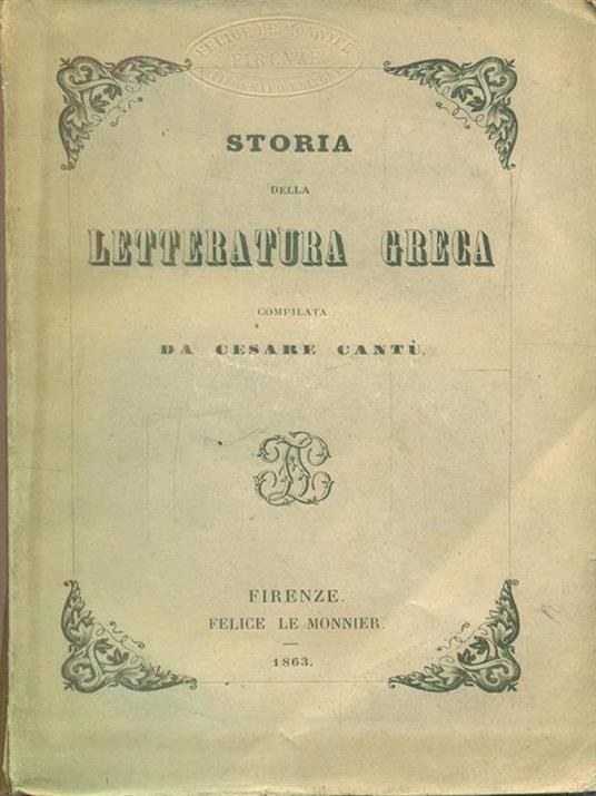 Storia della letteratura greca - Cesare Cantù - copertina