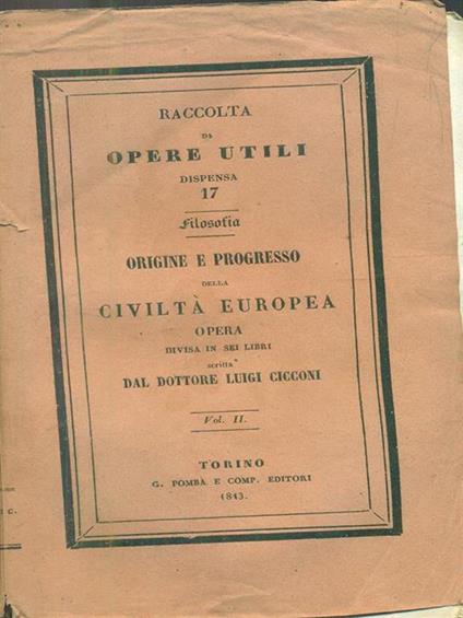 Origine e progresso della civiltà europea vol II - copertina