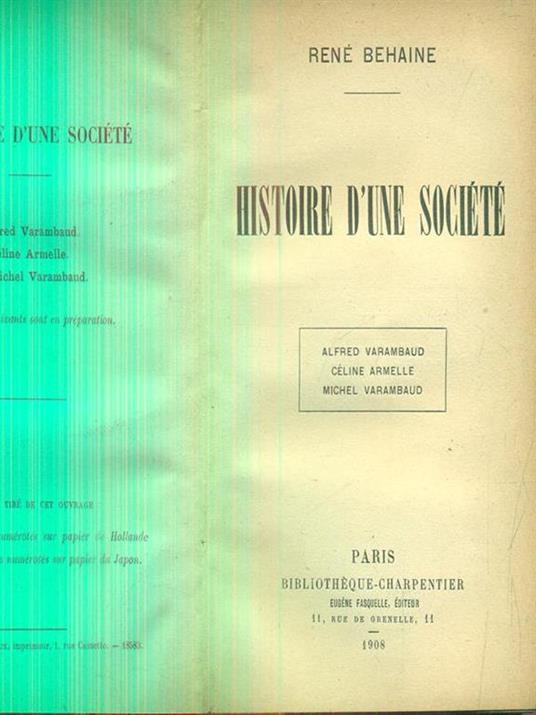 Histoire d'une societe - René Behaine - copertina