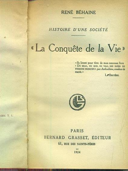 La conquete de la vie - René Behaine - copertina