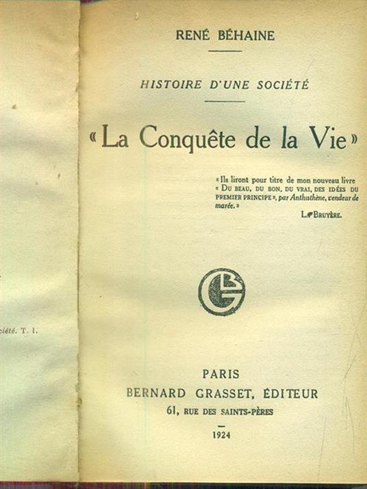 La conquete de la vie - René Behaine - copertina