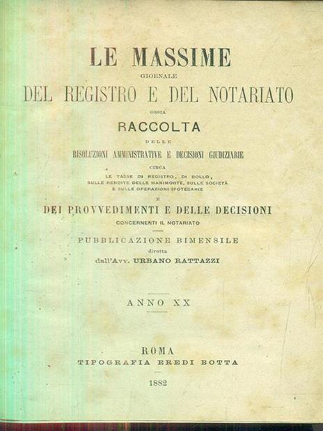 Le massime giornale del registro e del notariato anno XX - 1882 - copertina