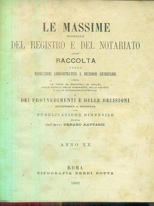 Le massime giornale del registro e del notariato anno XX - 1882 - copertina