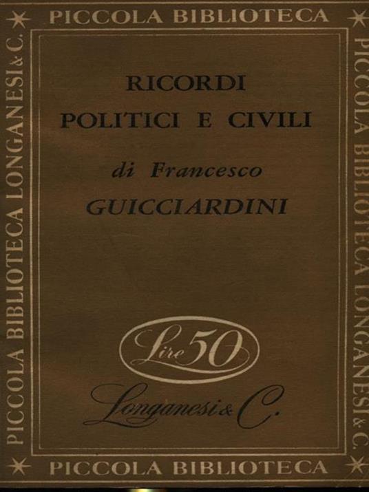 Ricordi politici e civili - Francesco Guicciardini - copertina