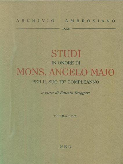 Studi in onore di Mons Angelo Majo per il suo 70 compleanno. estratto - Fernando Ruggeri - copertina