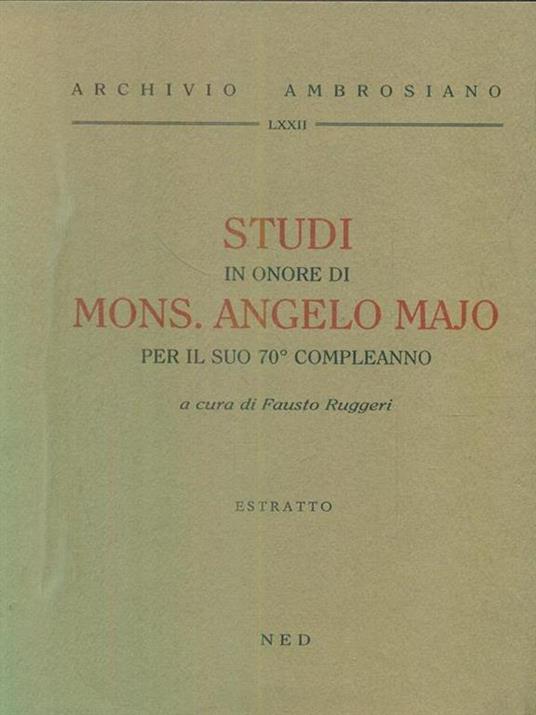 Studi in onore di Mons Angelo Majo per il suo 70 compleanno. estratto - Fernando Ruggeri - copertina