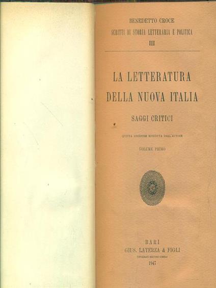 La letteratura della nuova italia saggi critici vol I - Benedetto Croce - copertina