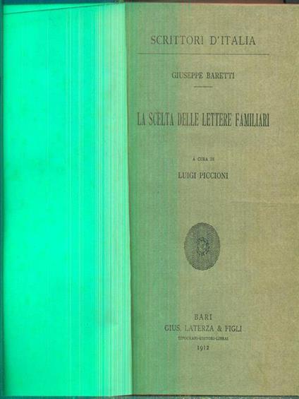 La scelta delle lettere familiari - Giuseppe Baretti - copertina