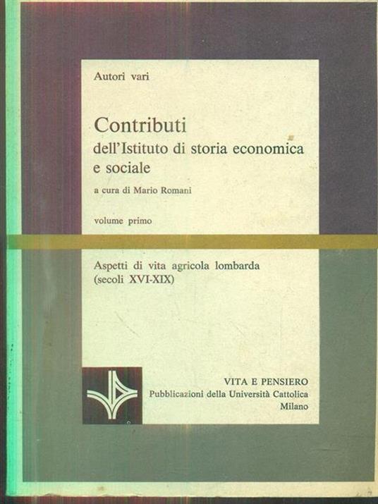 Contributi dell'Istituto di storia economica e sociale vol primo - copertina