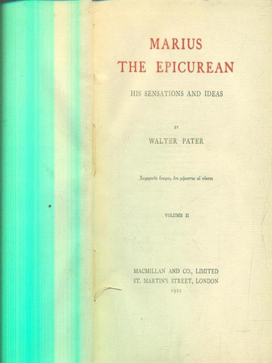 Marius the epicurean. 2vv - Walter Pater - copertina