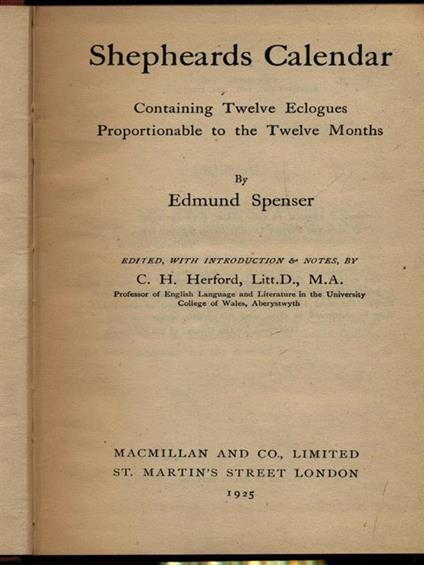 Shepheards Calendar - Edmund Spenser - copertina