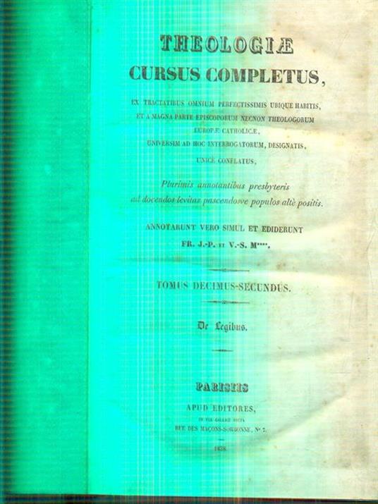 Theologiae cursus completus tomus decimus-secundus - copertina