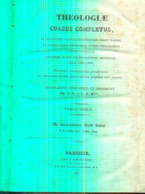theologiae cursus completus tomus nonus - copertina