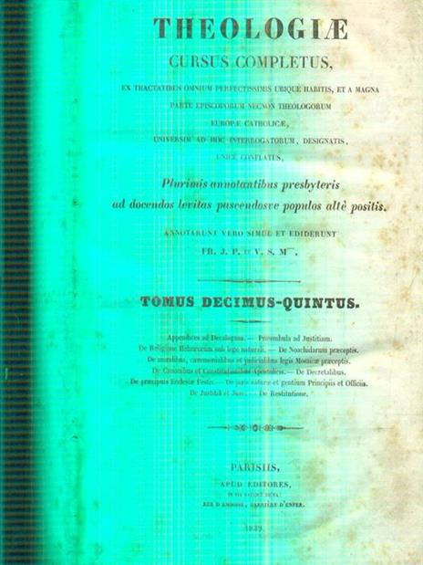 Theologiae cursus completus tomus decimus-quintus - copertina