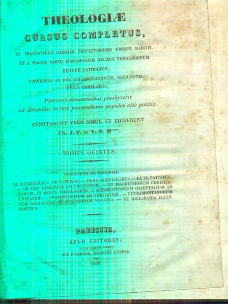 Theologiae cursus completus tomus quintus - copertina