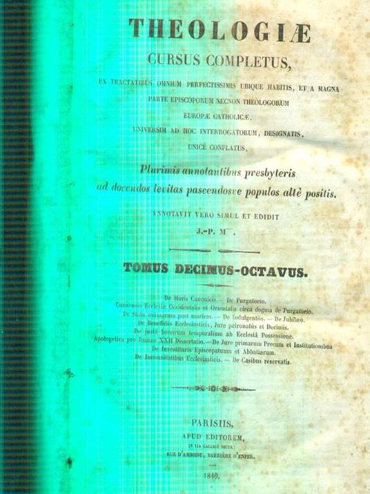 Theologiae cursus completus tomus decimus-octavus - copertina