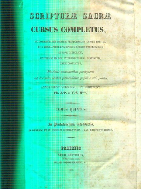 Scripturae Sacrae cursus completus tomus quintus - copertina