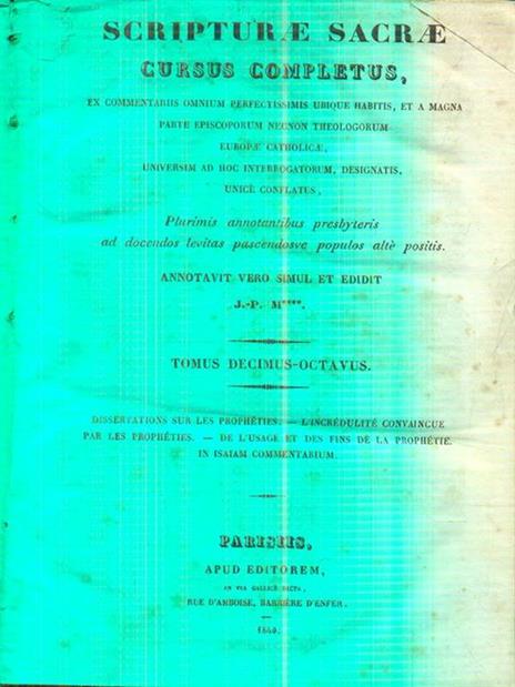 Scripturae sacrae cursus completus tomus decimus octavus - copertina