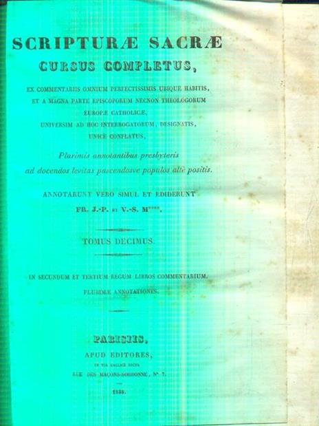 Scripturae sacrae cursus completus tomus decimus - copertina
