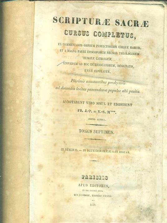 Scripturae sacrae cursus completus tomus septimus - copertina