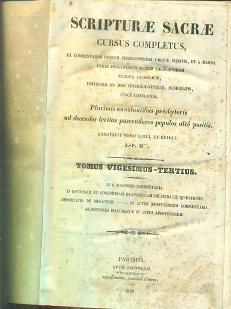 scripturae sacrae cursus completus tomus vigesimus-tertius - copertina