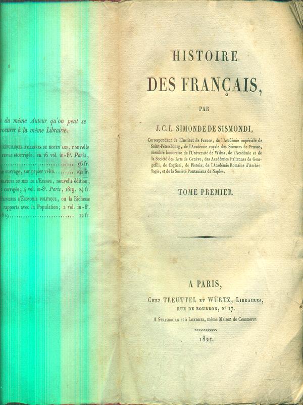 Histoire des francais tome premier
