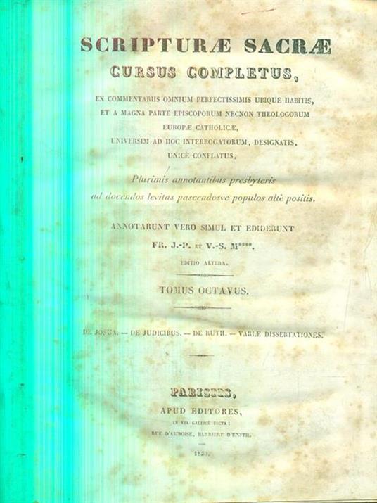 Scripturae Sacrae cursus completus tomus octavus - copertina