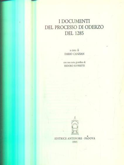 I documenti del processo di Oderzo del 1285 - copertina