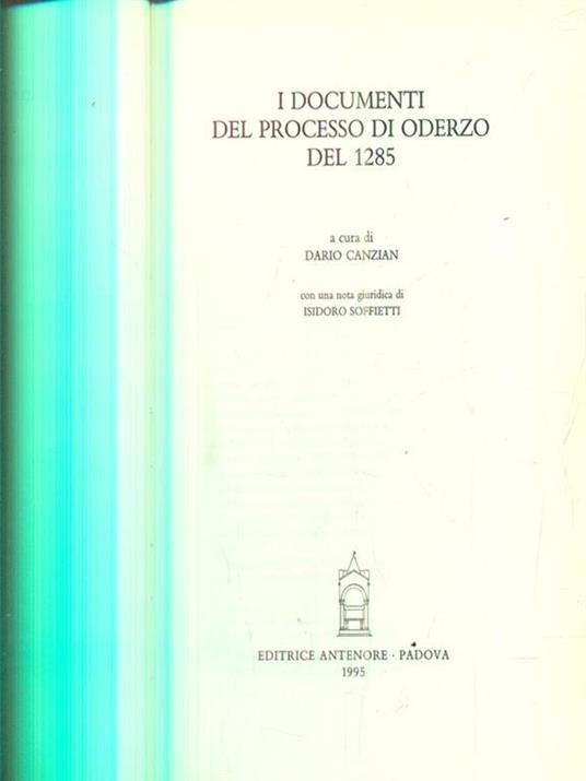 I documenti del processo di Oderzo del 1285 - copertina