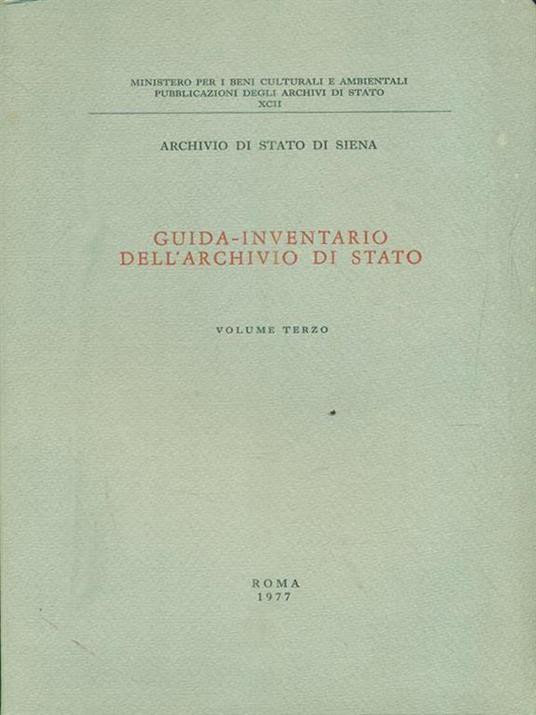 Guida inventario dell'archivio di stato vol terzo - copertina