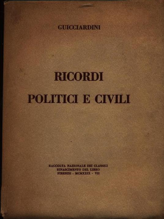 Ricordi politici e civili - Francesco Guicciardini - copertina