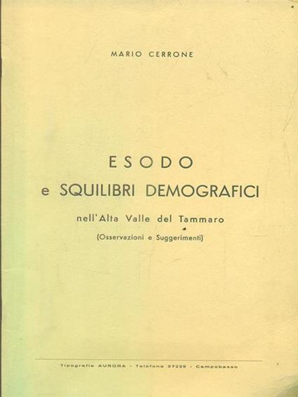 Esodo e squilibri demografici nell'Alta Valle del Tammaro - Mario Cerrone - copertina