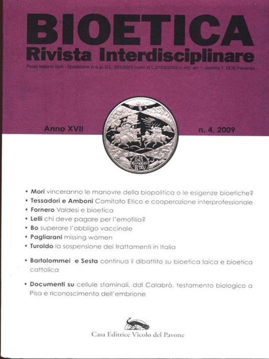 Bioetica. Anno XVII n. 4, 2009 - copertina