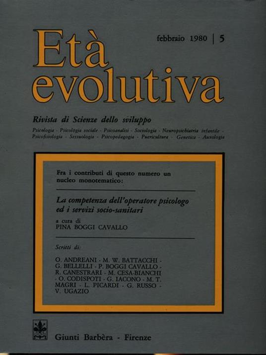 Età evolutiva n. 5/febbraio 1980 - copertina