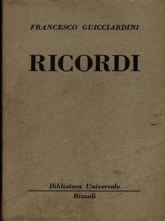 Ricordi - Francesco Guicciardini - copertina