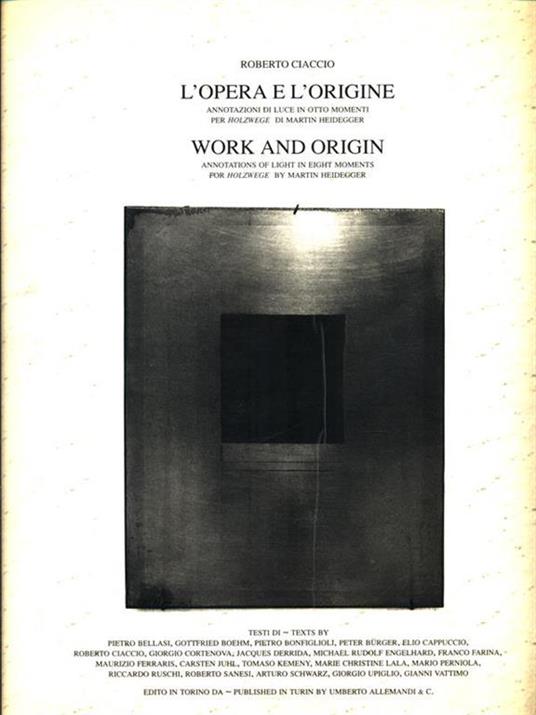 L' opera e l'origine-Work and origin - Roberto Ciaccio - copertina