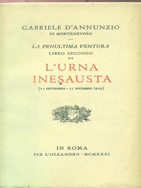 L' urna inesausta - Gabriele D'Annunzio - copertina