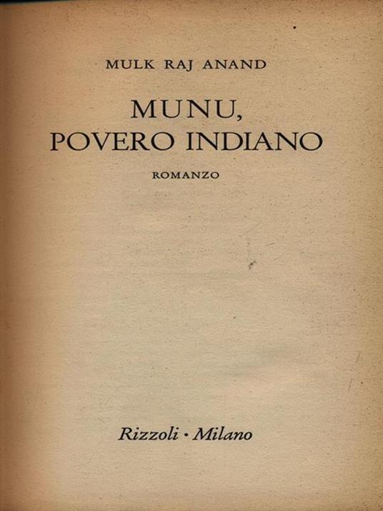 Munu, povero indiano - Mulk R. Anand - copertina