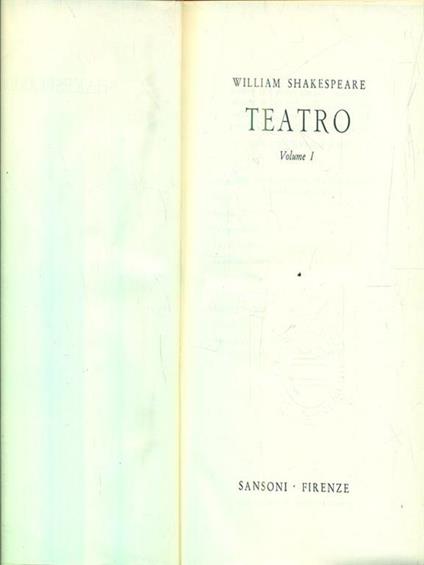 Teatro. Vol I - William Shakespeare - copertina
