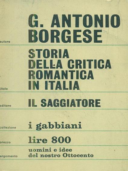 Storia della critica romantica in Italia - copertina